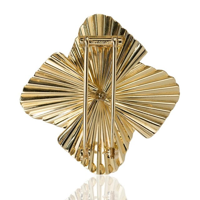 14k Retro Tiffany & Co Fan Brooch with 1.74 carat Old European Cut Diamond.