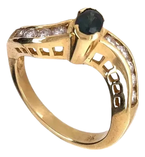 18 Karat Yellow Gold Ring With Sapphire Center and Diamond Accents 0.80 TDW