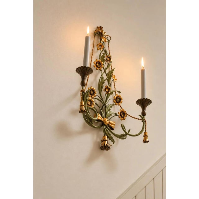 Gold Vintage Italian Florentine Wall Candleholder, 1960s For Sale - Image 8 of 8