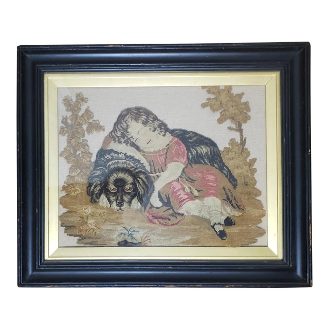 1970s English Needlework Picture, Framed For Sale