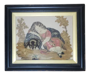 1970s English Needlework Picture, Framed