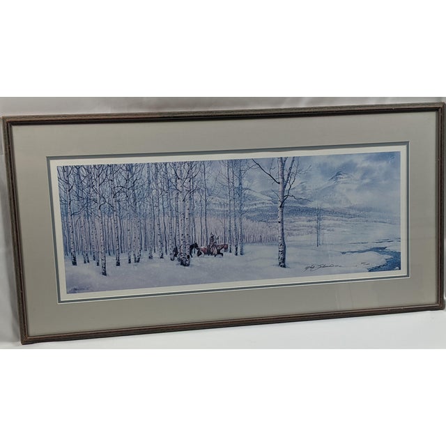Late 20th Century Signed Limited Edition Native American Winter Landscape Panorama by Mark Silversmith, Framed & Matted For Sale - Image 11 of 17