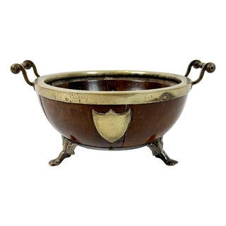 Victorian Silver Plate and Oak Three Handle Trophy Bowl on Mercury Legs, 1870s For Sale