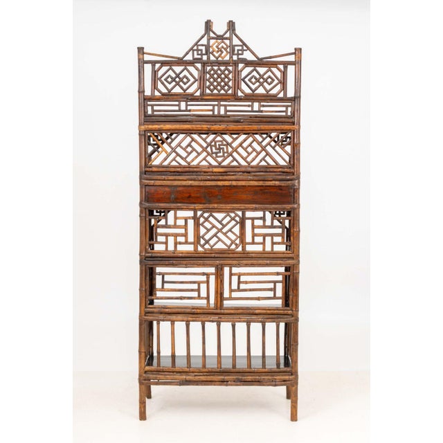 Aesthetic Movement Chinoiserie Bamboo and Elm Etagere, 19th Century For Sale - Image 12 of 12
