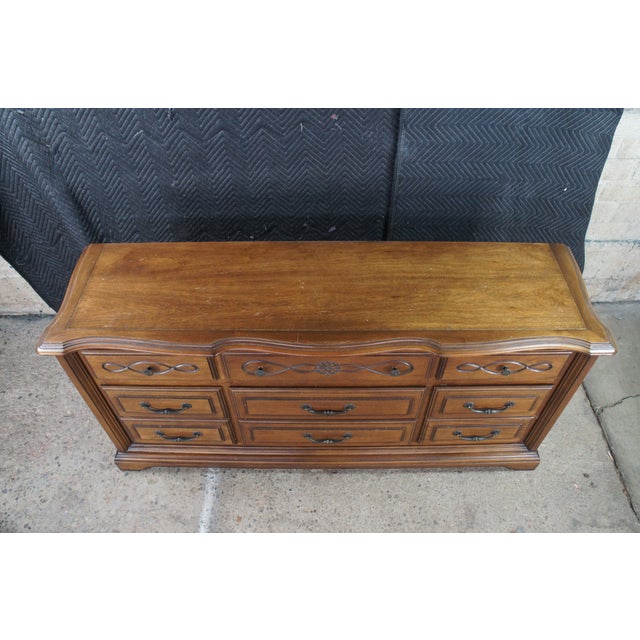 Vintage Century Furniture French Country Serpentine Oak Triple Dresser 68" For Sale - Image 6 of 14