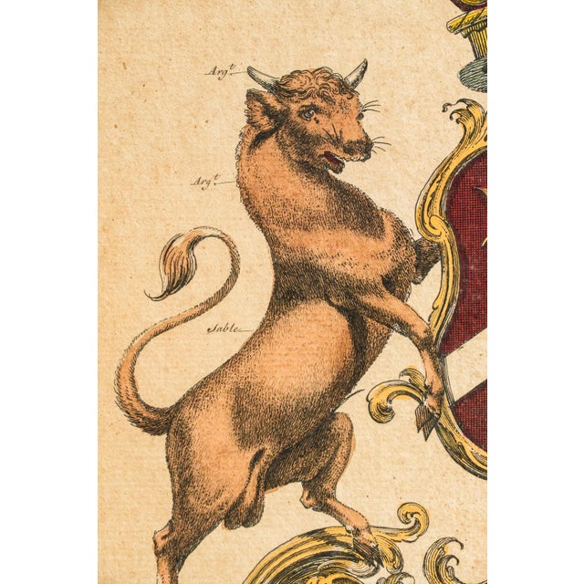 19th Century Pair Antique 19th Century Hand Colored Heraldic Engravings English Coat of Arms Art Framed Wall Decor For Sale - Image 5 of 18