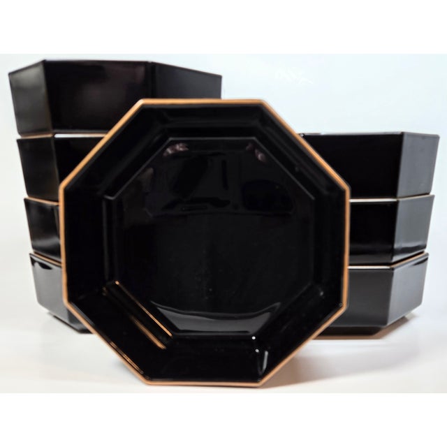 Modern Gold Rimmed Black Glass Bowls- Set of Eight For Sale - Image 12 of 12