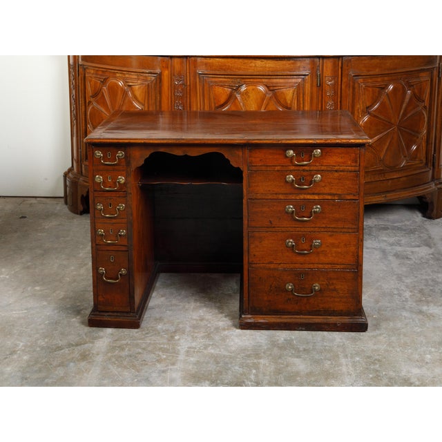 19th Century 19th Century English Georgian Period Mahogany Desk with Ten Graduating Drawers and Shelf For Sale - Image 5 of 12