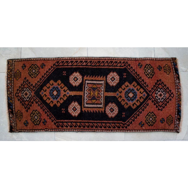 Turkish Rug Hand-Knotted Medallion Pattern Yastik Rug Entry Decor Doormat Rug - 17'' X 40'' For Sale - Image 4 of 8