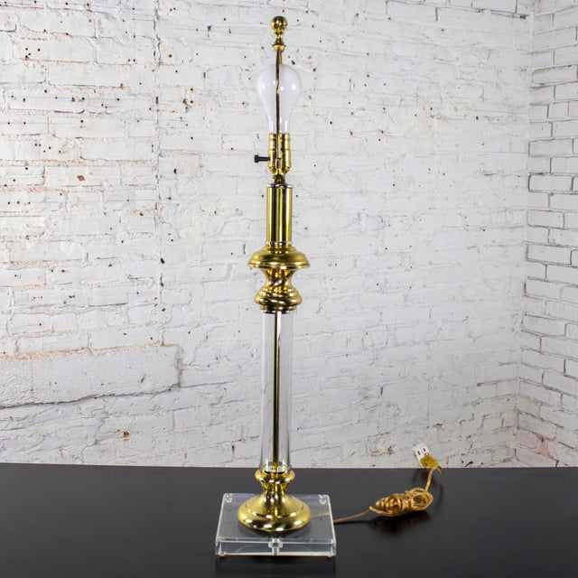 Late 20th Century Neoclassic Revival Lucite and Brass Candlestick Table Lamp For Sale - Image 11 of 18
