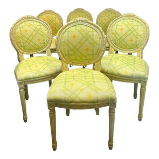 1940s Palm Beach Regency Louis XVI Style Upholstered Dining Chairs-Set of Six For Sale