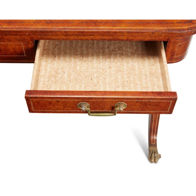 Late 20th Century Vintage Maitland-Smith Leather-Wrapped Regency-Style Games Table W/Brass Paw Feet For Sale - Image 5 of 10