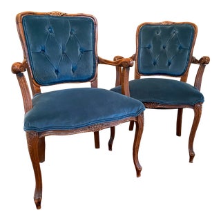 Antique French Walnut Petite Armchairs For Sale