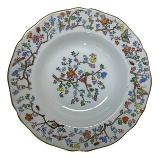 Handpainted Flower Butterflies Theme Round Scalloped Edge Shape Porcelain Plate For Sale