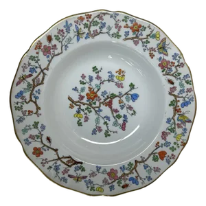 Handpainted Flower Butterflies Theme Round Scalloped Edge Shape Porcelain Plate