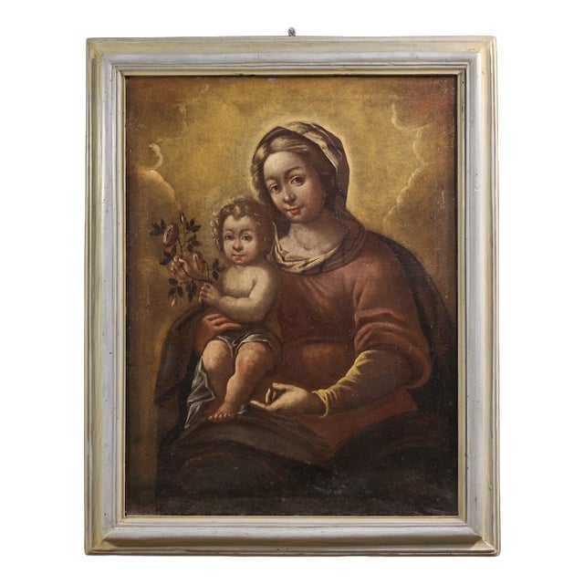 Italian Artist, Madonna and Child, 17th Century, Oil Painting on Canvas, Framed For Sale