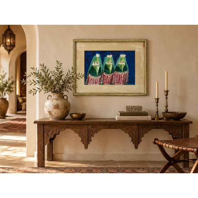 Mohamed Hamri (Moroccan, 1932–2000) — Three Veiled Women, Original Oil and Gouache Painting, Signed An evocative original...
