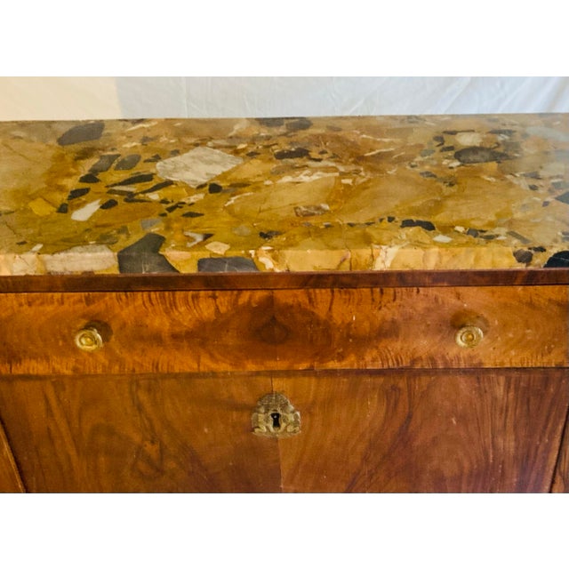 Early 19th Century Antique French Louis Philippe Secretary in Walnut With Marble Top Leather Gilt Embossed Writing Surface For Sale - Image 5 of 11
