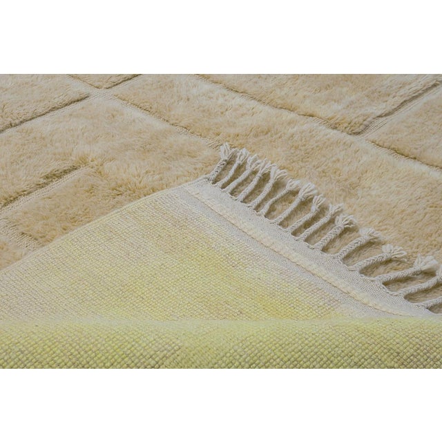 Light Yellow Minimalist Hand-Knotted Moroccan Wool Rug | 9'9" X 5'8" | One of a Kind For Sale - Image 8 of 8