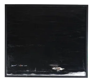 "Deep Pool" Contemporary Minimalist Monochromatic Mixed-Media Painting, Framed