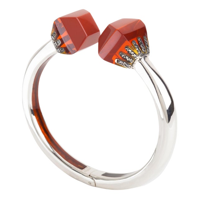 Miriam Salat Addiction Sterling Silver Wine Bangle with White Topaz For Sale