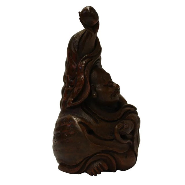 Chinese Carved Bamboo Happy Buddha Figure For Sale - Image 4 of 5