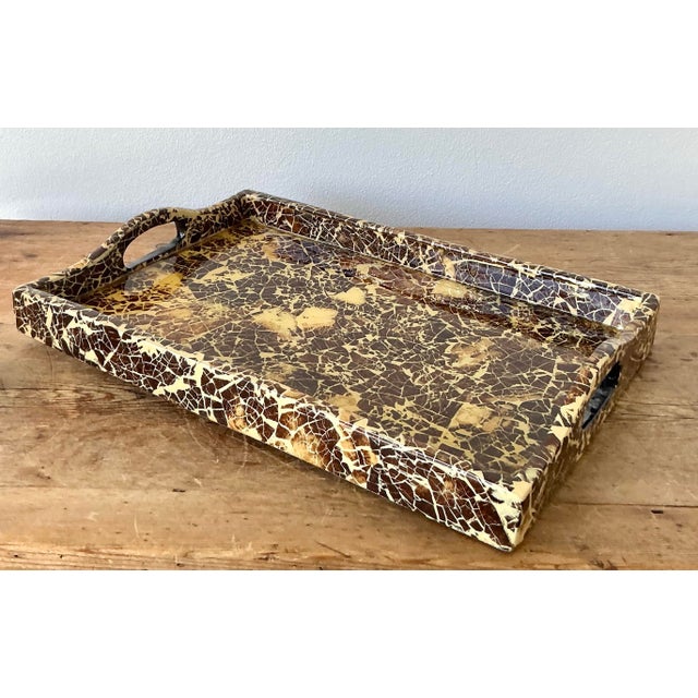 Brown Vintage Boho Lacquered Coconut Shell Tray For Sale - Image 8 of 9
