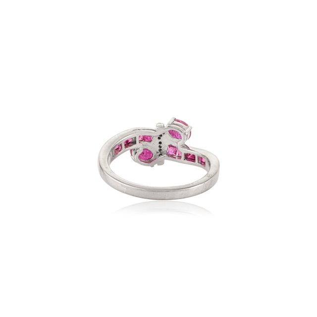 Metal Exquisite Pure 925 Silver Ruby Bypass Ring With Diamond - Size 8.5 For Sale - Image 7 of 10