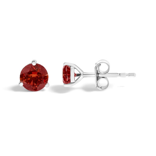 Contemporary 14K White Gold 3/4 Cttw Red Lab-Grown Diamond Classic 3-Prong Martini Set Solitaire Stud Earrings For Sale - Image 3 of 5