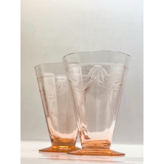 Pink 1930s Tiffin Franciscan Etched Pink Optic Glass Juice Glasses-a Pair For Sale - Image 8 of 10
