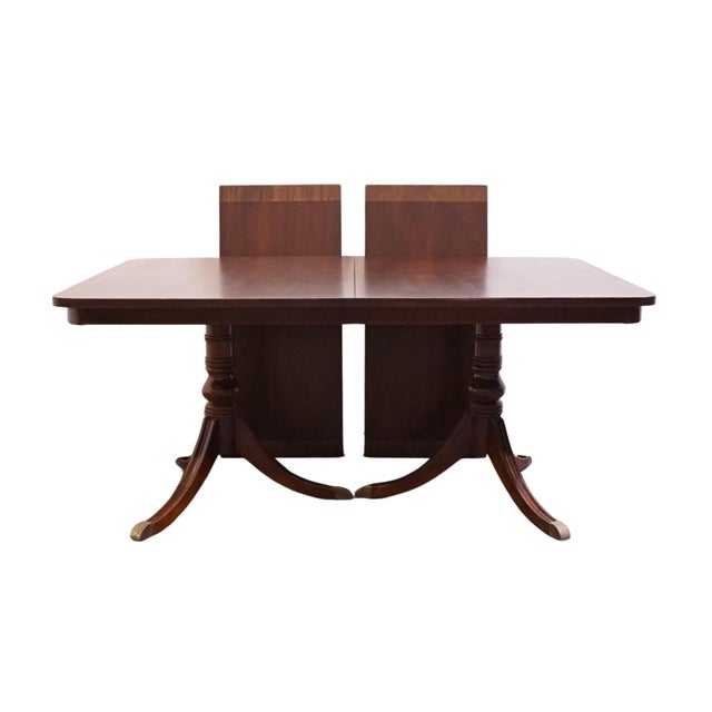 Wood Bernhardt Furniture Solid Mahogany Traditional Duncan Phyfe Style 100" Double Pedestal Dining Table 238-246 For Sale - Image 7 of 13