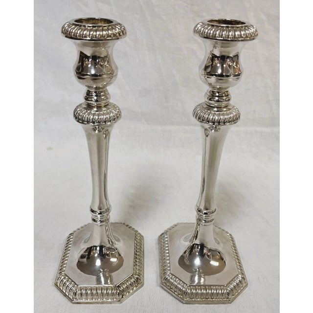 Mid 20th Century Vintage Stamped Sheffield Silverplate Candlesticks- a Pair For Sale - Image 5 of 13