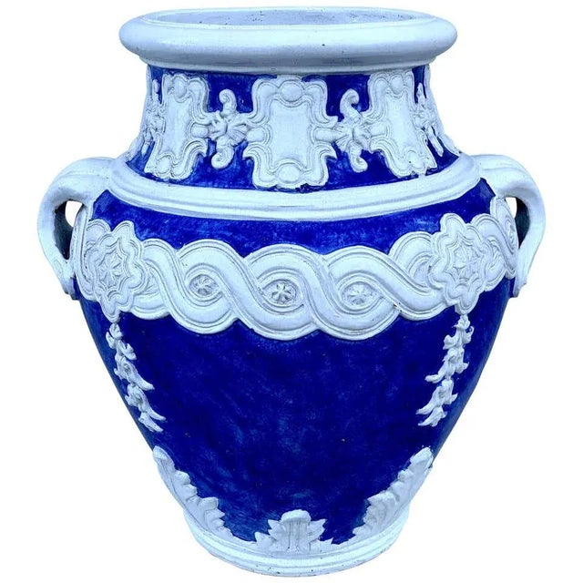 Late 20th Century Italian Blue and White Della Robbia Style Jardiniere, Provenance, Celine Dion For Sale - Image 11 of 11