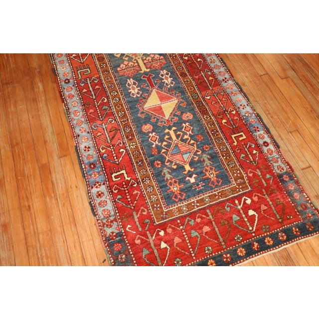 Late 20th Century Blue Persian Heriz Serapi Tribal Runner, Early 20th Century - 3'5" x 13'5" For Sale - Image 5 of 6