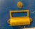 Vintage school or lab table with 2 front drawers, painted bright yellow with 2 front drawers painted blue and orange....
