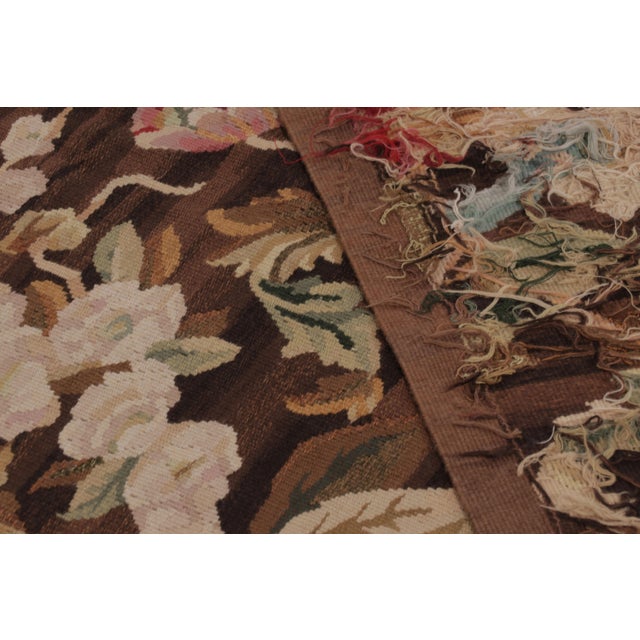 Textile Oversized Antique French Aubusson Rug, Monumental Florals in Chocolate Brown For Sale - Image 7 of 9