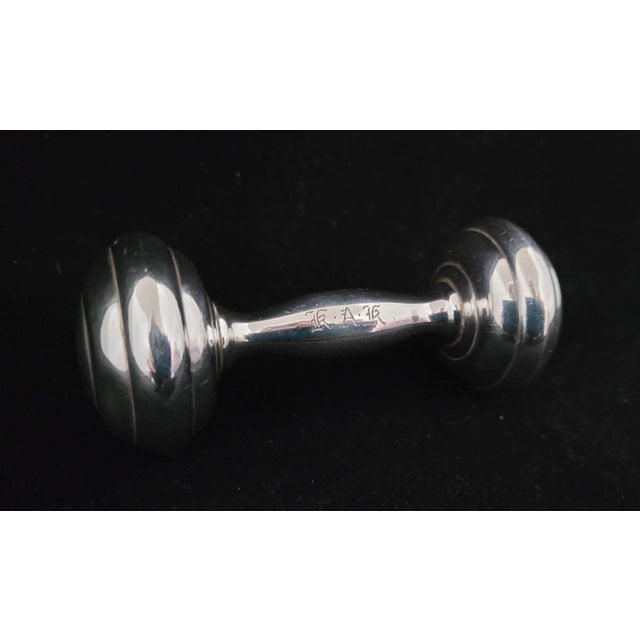 Mid-Century Tiffany & Co. Sterling Silver Barbell Baby Rattle Monogramed 3.5 In For Sale In Tampa - Image 6 of 9