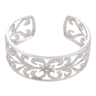 Vintage 1.60 Carat Diamond 18k White Gold Cuff Bracelet For Sale