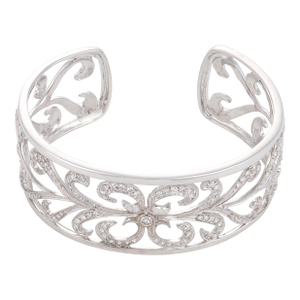 Vintage 1.60 Carat Diamond 18k White Gold Cuff Bracelet