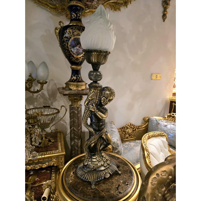 Baroque Style Cherub Table Lamp With Gilt Bronze Finish For Sale - Image 4 of 5