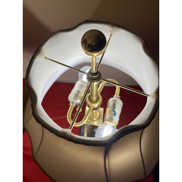 Metal Vintage 1960's Mid-Century Brass and Marble Table Lamps With Shades - A Pair For Sale - Image 7 of 18