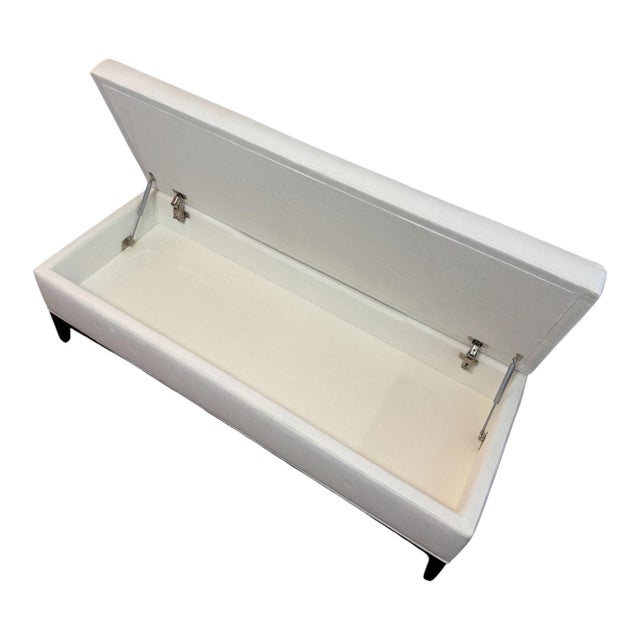 Transitional Rh Restoration Hardware Upholstered Storage Bench Ottoman in Ivory Fabric For Sale - Image 3 of 7