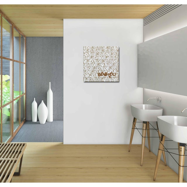 Textile Calm Mood #2 - Abstract 'I Love You' Graffiti Mixed Media Painting on Canvas Original Artwork by Amber Goldhammer For Sale - Image 7 of 9