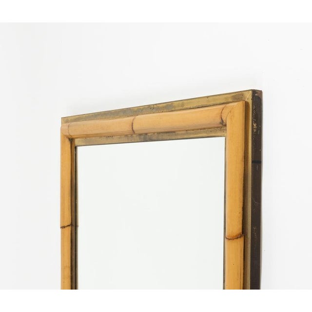 Gold Mid-Century Brass and Bamboo Wall Mirror in the style of Vivai del Sud, Italy, 1970s For Sale - Image 8 of 14