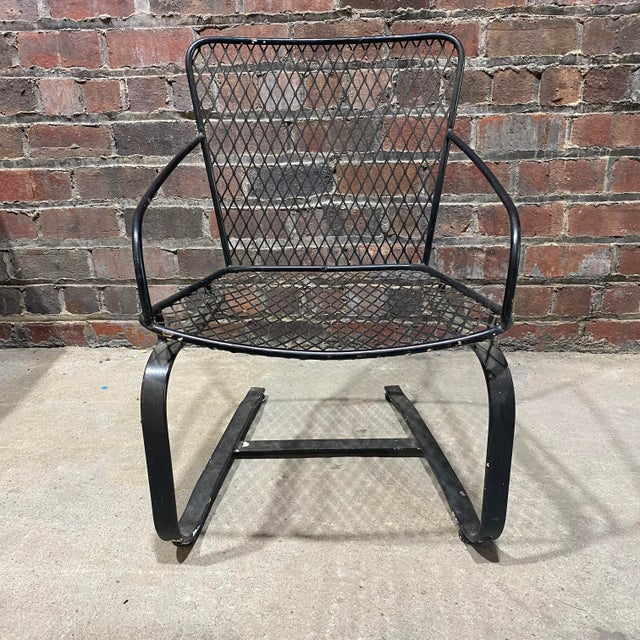 Modern Salterini Style Pair of Cantilevered Bouncers Black Wrought Iron and Metal Mesh Midcentury Modern For Sale - Image 3 of 11