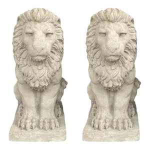 Two Tall Architectural Sitting Stone Concrete Lions - a Pair