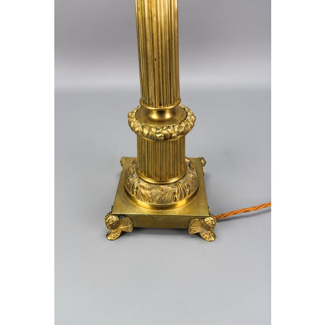 Metal French Bronze and Frosted Glass Fluted Column Table Lamp, 1920s For Sale - Image 7 of 18