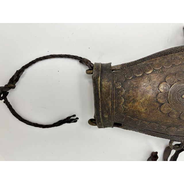 Antique West African Nupe Cast Bronze Ceremonial Purse with Leather Tassels For Sale - Image 4 of 17