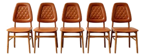 Set of 5 - Mid Century Modern Scandinavian Dining Chairs | Diamond Stitched Upholstery, C. 1960's