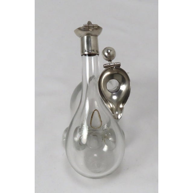 Metal Circa 1907 Early English Arts & Crafts Hand Blown Crystal With Sterling Silver Vinegar & Oil Bottles For Sale - Image 7 of 13
